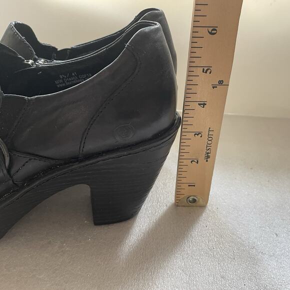 Born Boots Women 9.5 Black Dollie Platform Clog Chunky Leather Ankle Booties Zip - Picture 14 of 14